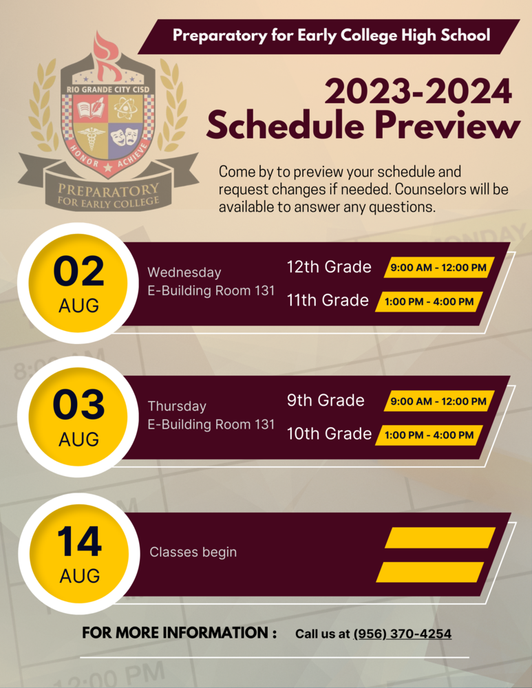 20232024 ECHS Schedule Preview Preparatory for Early College High School